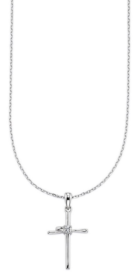 Bruno Banani Kette mit Anhänger Schmuck Geschenk Silberkette mit Anhänger leicht gewölbtes Kreuz, mit Zirkonia (synth) von Bruno Banani