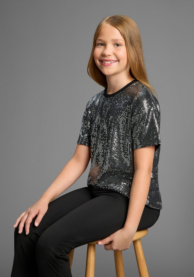 Bruno Banani T-Shirt Oversize, Glitzershirt, Paillettenoptik Für TEENS, Shirt aus glitzernden Material von Bruno Banani