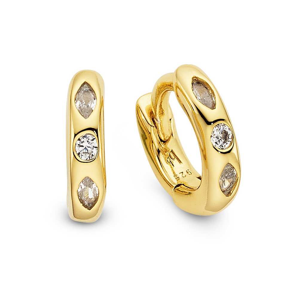 Bruno Banani Paar Creolen Schmuck Geschenk Klappcreole Silber gelbgoldfarben vergoldet, mit Zirkonia (synth) von Bruno Banani