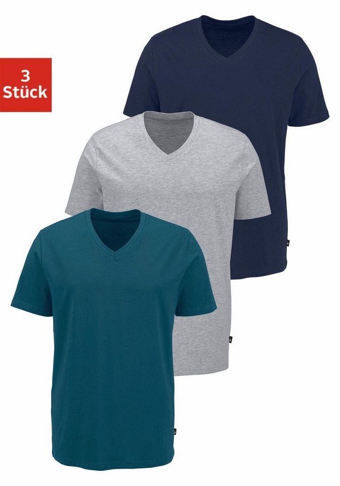 Bruno Banani T-Shirt (3-tlg., 3er-Pack) mit V-Ausschnitt, perfekte Passform, aus elastischer Baumwolle von Bruno Banani