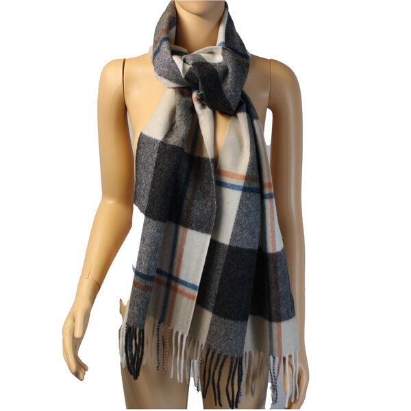 Bruno Barella Kuscheliger Wollschal mit Quasten im Blockkaromuster aus 100% Wolle von Bruno Barella