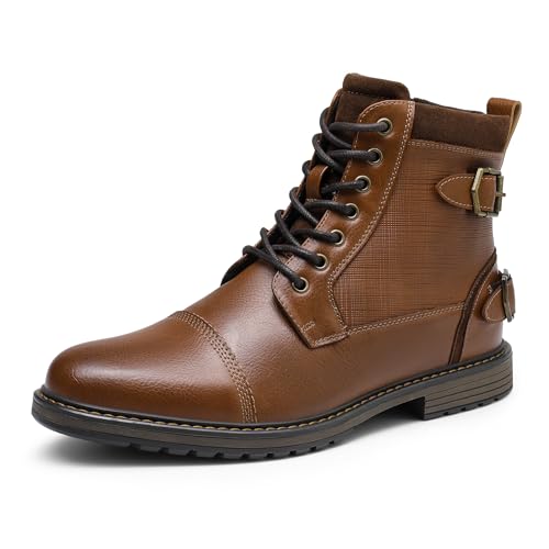 Bruno Marc Herren Motorrad Stiefel Motorradschuhe Herren Schnürstiefel Boots Kunstlederstiefel Chukka Boots Zipper Closure Biker Boots Herren,Size 44,Kamel,Philly_10 von Bruno Marc