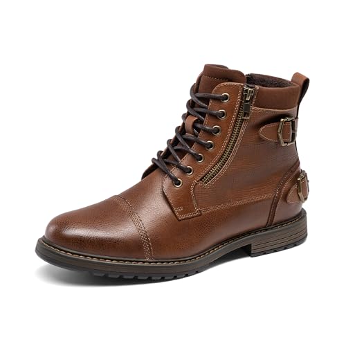 Bruno Marc Herren Motorrad Stiefel Schnürstiefel Klassische Biker Boots Freizeitschuhe mit seitlichem Reißverschluss,Size 43,Kamel,BMUMAB2514 von Bruno Marc