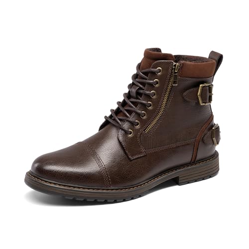 Bruno Marc Herren Motorrad Stiefel Schnürstiefel Klassische Biker Boots Freizeitschuhe mit seitlichem Reißverschluss,Size 46,Braun,BMUMAB2514 von Bruno Marc
