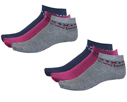 BrunoBanani (6 Paar) Damen Sneaker Socken Sportsocken Baumwolle Halbsocken Schwarz Grau Weiß Kurz socken sommer socken (39/42, marin/grau/fuchsia) von BrunoBanani