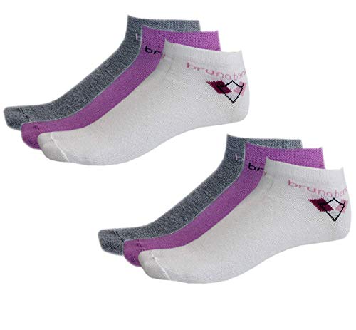 BrunoBanani (6 Paar) Damen Sneaker Socken Sportsocken Baumwolle Halbsocken Schwarz Grau Weiß Kurz socken sommer socken (39/42, weiß/fuchsia/grau) von BrunoBanani