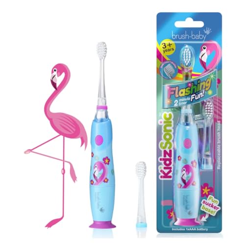 Brush Baby KidzSonic Elektrische Zahnbürste für Kleinkinder und Kinder, für Kinder ab 3 Jahren (Flamingo) von Brush-Baby