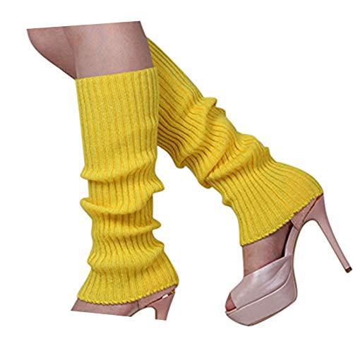 Brussels 08 Damen-Socken, einfarbig, Bonbonfarben, warm, gestrickt, gehäkelt, lange Socken, lockerer Stil, fußlose Stiefelsocken, Gelb von Brussels