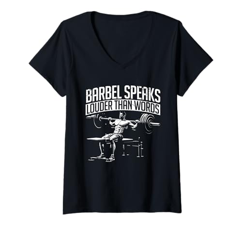 Damen Brusttraining Bodybuilder Barbel Speaks Louder T-Shirt mit V-Ausschnitt Damen Brusttraining Bodybuilder Barbel Speaks Louder T-Shirt mit V-Ausschnitt von Brust-Workout Bodybuilder Fitnessstudio-Instruktor