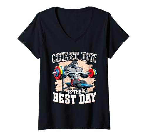 Damen Brusttraining Bodybuilder Chest Day Is The Best Day T-Shirt mit V-Ausschnitt Damen Brusttraining Bodybuilder Chest Day Is The Best Day T-Shirt mit V-Ausschnitt von Brust-Workout Bodybuilder Fitnessstudio-Instruktor