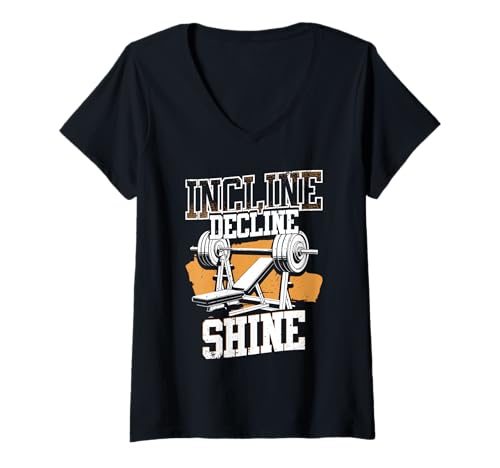 Damen Brusttraining Bodybuilder Fitness-Studio Incline Decline T-Shirt mit V-Ausschnitt Damen Brusttraining Bodybuilder Fitness-Studio Incline Decline T-Shirt mit V-Ausschnitt von Brust-Workout Bodybuilder Fitnessstudio-Instruktor