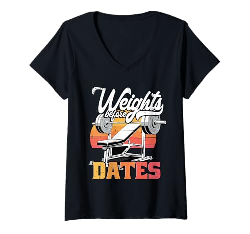 Damen Brusttraining Bodybuilder Weights Before Dates T-Shirt mit V-Ausschnitt von Brust-Workout Bodybuilder Fitnessstudio-Instruktor