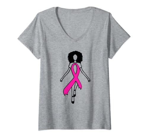 Damen Kampf gegen Brustkrebs T-Shirt mit V-Ausschnitt von Brustkrebs Aufklärung Geschenk