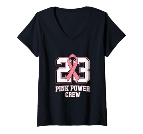 Damen 23 Pink Power Crew Brustkrebs Bewusstseinsmonat T-Shirt mit V-Ausschnitt von Brustkrebs Bewusstseinsmonat Geschenke Frauen
