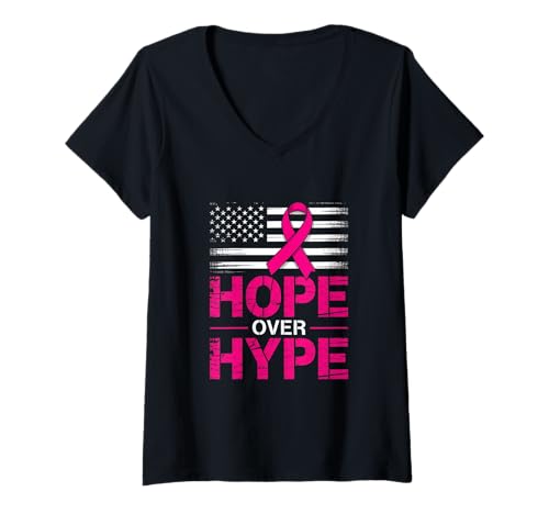 Damen Brustkrebs Bewusstseinsmonat Hope Over Hype T-Shirt mit V-Ausschnitt von Brustkrebs Bewusstseinsmonat Geschenke Frauen