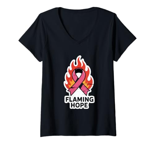Damen Flammende Hoffnung Brustkrebs Schleife Flaming Hope T-Shirt mit V-Ausschnitt von Brustkrebs Bewusstseinsmonat Geschenke Frauen