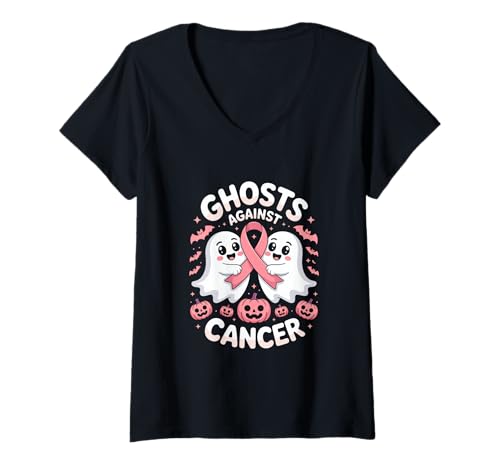 Damen Ghosts Against Cancer Brustkrebs Bewusstseinsmonat T-Shirt mit V-Ausschnitt von Brustkrebs Bewusstseinsmonat Geschenke Frauen