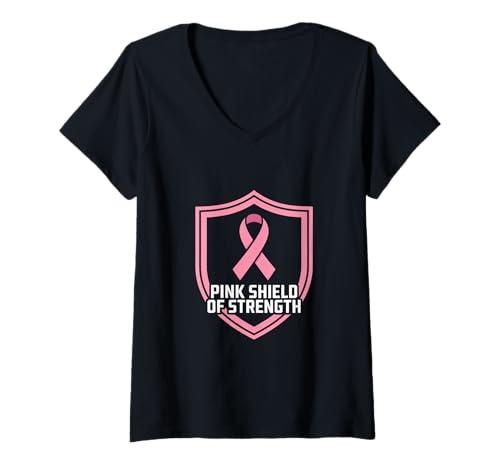 Damen Pink Shield of Strength Brustkrebs Bewusstsein T-Shirt mit V-Ausschnitt von Brustkrebs Bewusstseinsmonat Geschenke Frauen