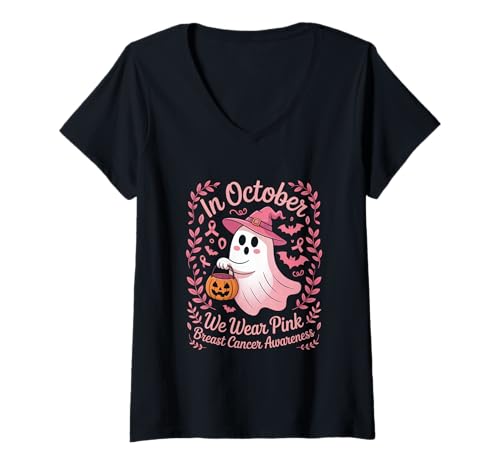 Damen Brustkrebs Frauen Halloween Im Oktober tragen wir Pink T-Shirt mit V-Ausschnitt Damen Brustkrebs Frauen Halloween Im Oktober tragen wir Pink T-Shirt mit V-Ausschnitt von Brustkrebs Halloween -Design