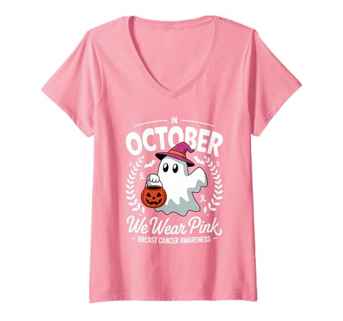 Damen Brustkrebs Frauen Halloween Im Oktober tragen wir Pink T-Shirt mit V-Ausschnitt Damen Brustkrebs Frauen Halloween Im Oktober tragen wir Pink T-Shirt mit V-Ausschnitt von Brustkrebs Halloween -Design