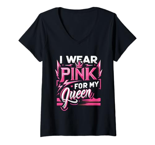 Damen I Wear Pink for My Queen Brustkrebs |- T-Shirt mit V-Ausschnitt Damen I Wear Pink for My Queen Brustkrebs |- T-Shirt mit V-Ausschnitt von Brustkrebs-Kraftkampf