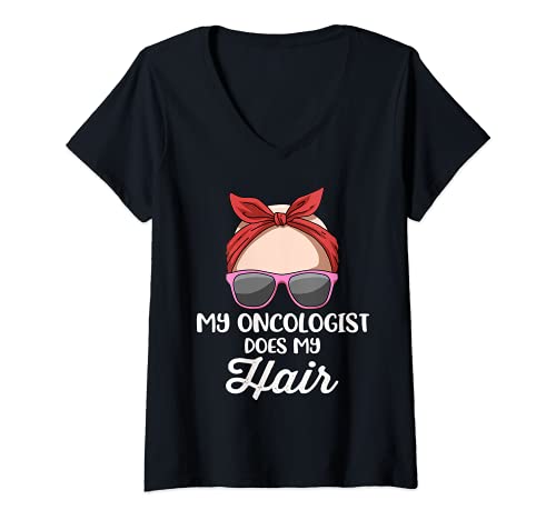 Damen My Oncologist Does My Hair Brustkrebs T-Shirt mit V-Ausschnitt Damen My Oncologist Does My Hair Brustkrebs T-Shirt mit V-Ausschnitt von Brustkrebs Patientin Kleidung