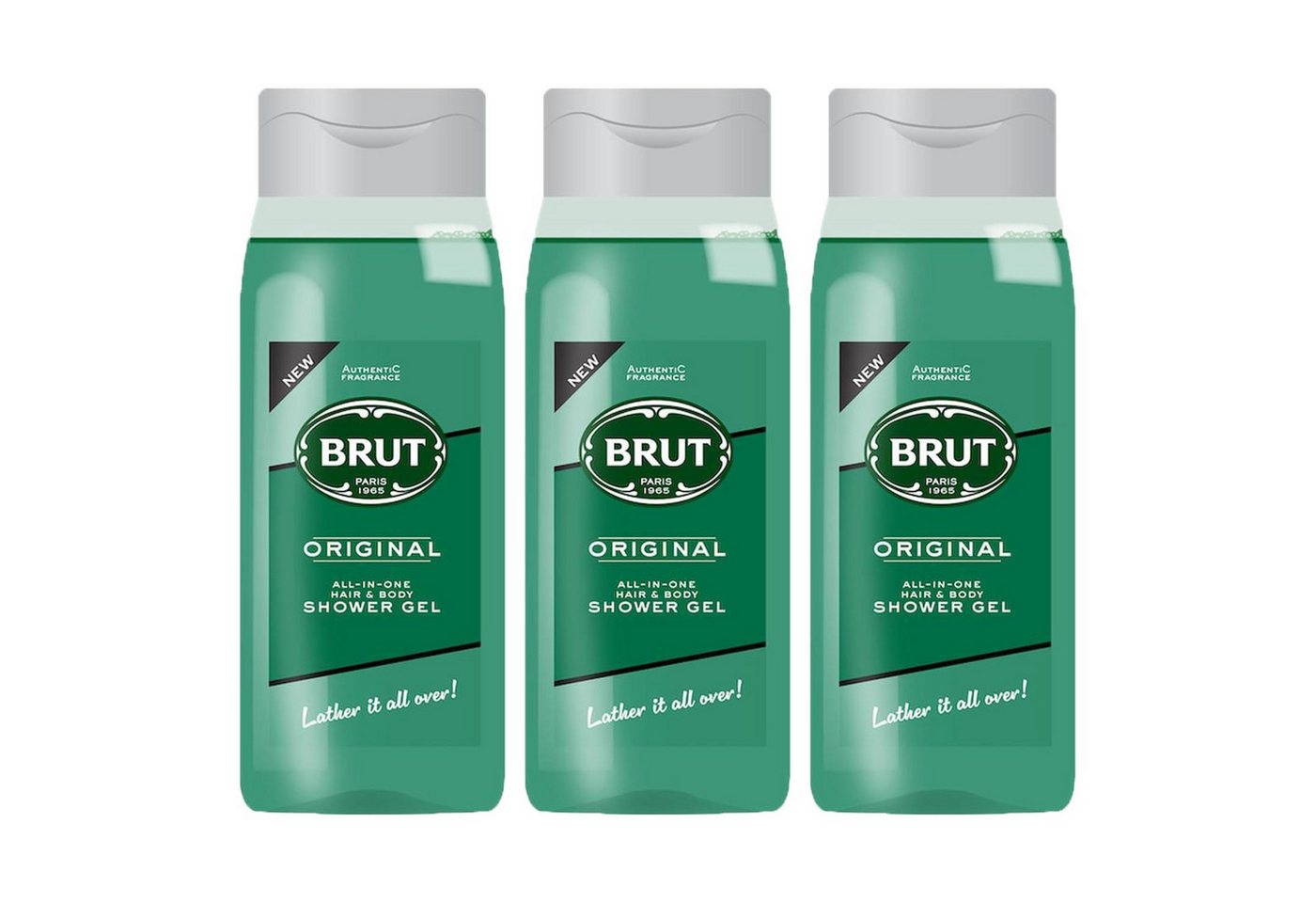 Brut Duschgel Original All in One Hair & Body Showergel Shampoo 500ml, - 3er Pack von Brut