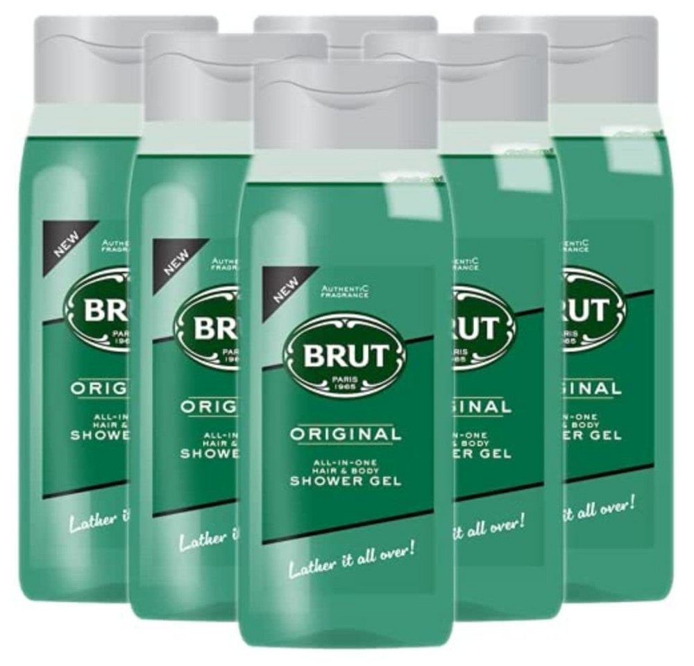 Brut Duschgel Original All in One Hair & Body Showergel Shampoo 500ml, - 6er Pack von Brut