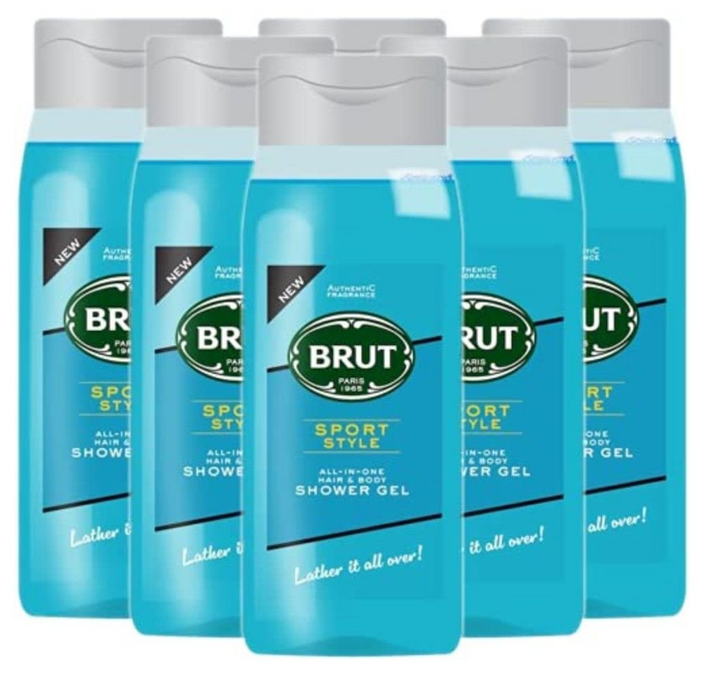 Brut Duschgel Sport Style All in One Hair & Body Showergel Shampoo 500ml, - 6er Pack von Brut