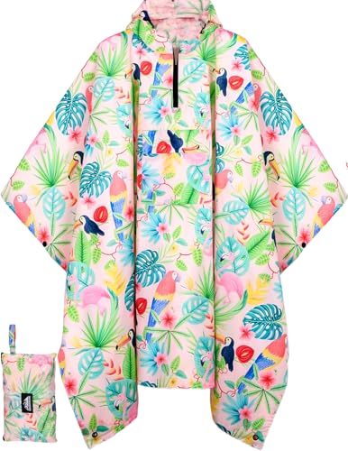 Bruvoalon 3-in-1-Regenponcho mit 1/4-Reißverschluss & Brusttasche, wasserdicht, Sonnenschutz, Bodenmatte für Erwachsene & Jugendliche, Notfall, Seerosen, Einheitsgröße von Bruvoalon