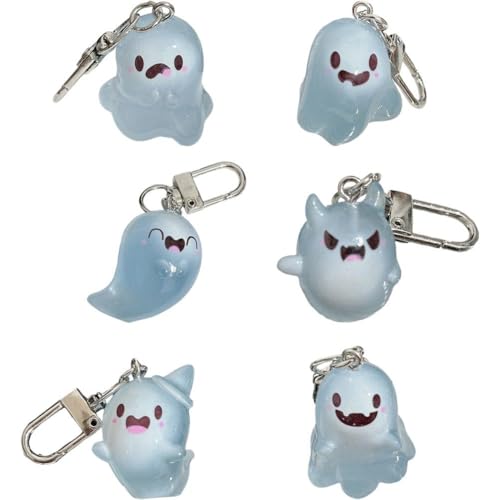 Brxmpn 6 Stück Halloween-geister-schlüsselanhänger, Geister-schlüsselanhänger, Harz, Halloween-geschenke, Geister-schlüsselhalter, Rucksack-anhänger Für Handys, Geldbörse, Tasche von Brxmpn