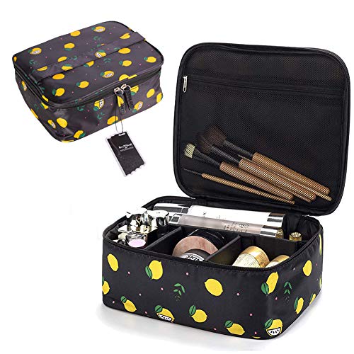 BryTravel Kosmetiktasche Tragbare Reise Make Up Tasche Wasserdicht Kosmetische Organizer Toilettenartikel Kosmetikbeutel mit einstellbaren Teiler für Mann und Frau (Schwarz Lemon) von BryTravel