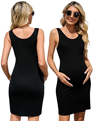 Brynmama 2er-Pack Umstandskleider für Damen, lässig, ärmellos, figurbetont, kurze Kleider, Schwarz , X-Large von Brynmama