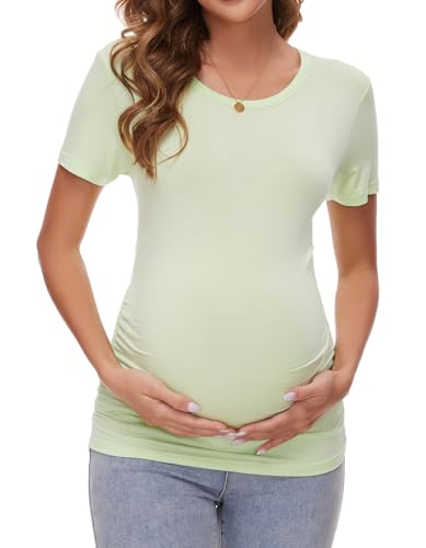 Brynmama Damen Umstandstop Umstandsmode Kurzarm Schwangerschaft Tops Geraffte Umstandsshirt Sommer Umstands T-Shirt von Brynmama
