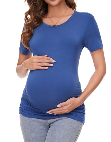 Brynmama Damen Umstandstop Umstandsmode Kurzarm Schwangerschaft Tops Geraffte Umstandsshirt Sommer Umstandskleid T-Shirt von Brynmama