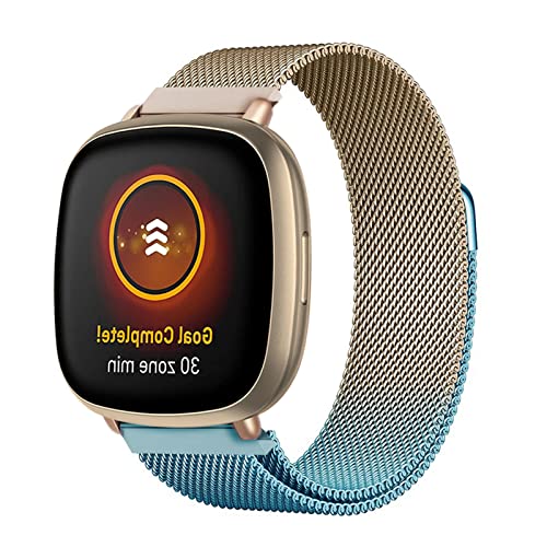 BrynnShop Metall Armband Kompatibel mit Fitbit Versa 3 Armband/Fitbit Sense/ 2 Versa/Lite Edelstahl Ersatz Bunt Mesh Magnetische Für Herren Damen (A,Versa /Sense) von BrynnShop