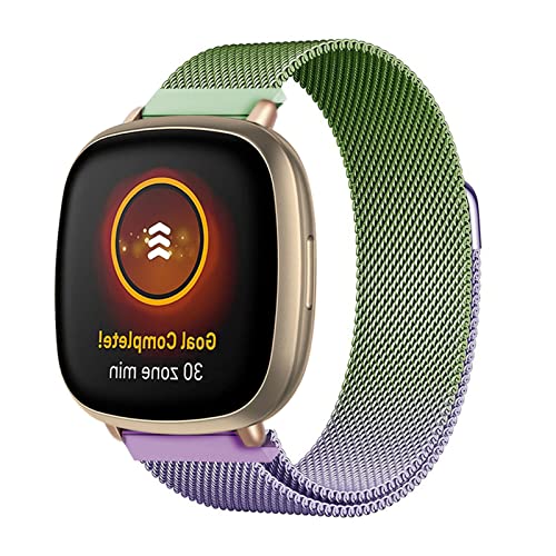 BrynnShop Metall Armband Kompatibel mit Fitbit Versa 3 Armband/Fitbit Sense/ 2 Versa/Lite Edelstahl Ersatz Bunt Mesh Magnetische Für Herren Damen (C,Versa /Sense) von BrynnShop