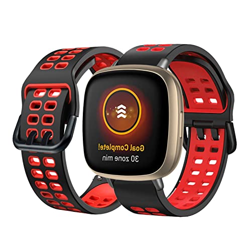 BrynnShop Silikon Armbänder Kompatibel mit Fitbit Versa/Versa 2/Versa Lite Armband Fitbit Versa 3 /Sense Armband Für Herren Damen Sport Weiche Wasserdicht Ersatzband mit (rot,Versa 3 /Sense) von BrynnShop