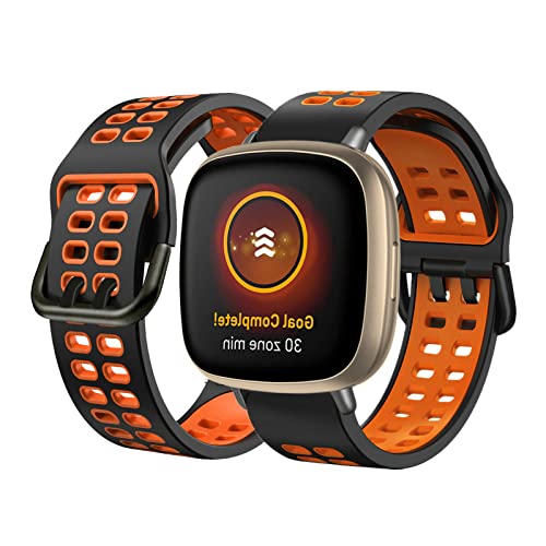 BrynnShop Silikon Armbänder Kompatibel mit Fitbit Versa/Versa 2/Versa Lite Armband Fitbit Versa 3 /Sense Armband Für Herren Damen Sport Weiche Wasserdicht Ersatzband mit (orange 2,Versa 3 /Sense) von BrynnShop