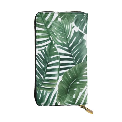 Bryptxztxt Banana Leaf Green Damen Lange Geldbörse - Große Kapazität PU Leder Geldbörse mit Kartenhalter Etui Kredit Münzen Geldbörsen & Reißverschluss Clutch Geldbörsen für Damen & Mädchen, Größe 3D, von Bryptxztxt