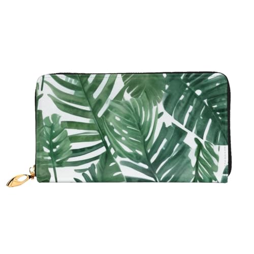 Bryptxztxt Banana Leaf Green Damen Lange Geldbörse - Große Kapazität PU Leder Geldbörse mit Kartenhalter Etui Kredit Münzen Geldbörsen & Reißverschluss Clutch Geldbörsen für Damen & Mädchen, Größe 3D, von Bryptxztxt