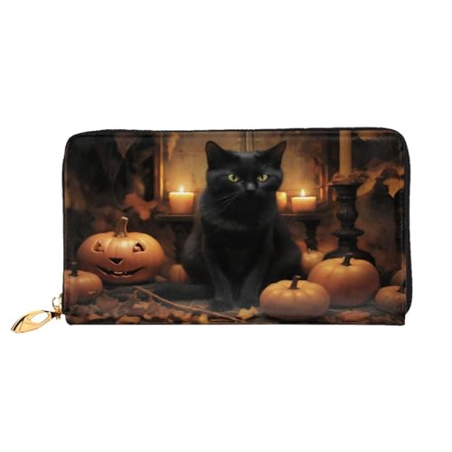 Bryptxztxt Black Cat Damen Lange Geldbörse – Große Kapazität PU-Leder Geldbörse mit Kartenhalter Etui Kredit Münzen Geldbörsen & Reißverschluss Clutch Geldbörsen für Damen & Mädchen, Größe 3D, von Bryptxztxt