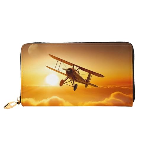 Bryptxztxt Damen Geldbörse Flugzeug bei Sonnenuntergang – Große Kapazität PU-Leder Geldbörse mit Kartenhalter Etui Kreditmünzen Geldbörsen & Reißverschluss Clutch Geldbörsen für Damen Mädchen, Größe von Bryptxztxt