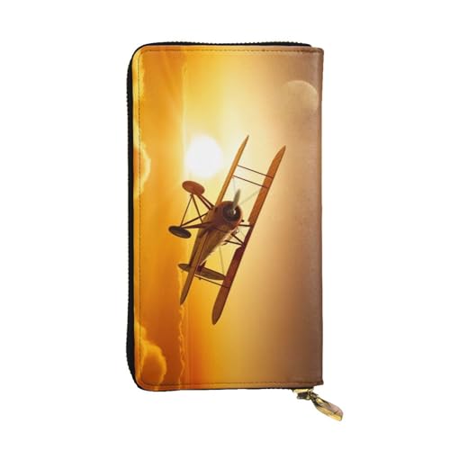 Bryptxztxt Damen Geldbörse Flugzeug bei Sonnenuntergang – Große Kapazität PU-Leder Geldbörse mit Kartenhalter Etui Kreditmünzen Geldbörsen & Reißverschluss Clutch Geldbörsen für Damen Mädchen, Größe von Bryptxztxt