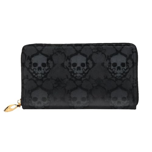 Bryptxztxt Gothic Wallpaper Skull Damen Lange Geldbörse - Große Kapazität PU Leder Geldbörse mit Kartenhalter Etui Kredit Münzen Geldbörsen & Reißverschluss Clutch Geldbörsen für Damen Mädchen, Größe von Bryptxztxt