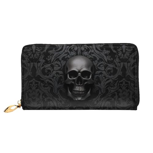 Bryptxztxt Gothic Wallpaper Totenkopf Damen Lange Geldbörse - Große Kapazität PU Leder Geldbörse mit Kartenhalter Etui Kredit Münzen Geldbörsen & Reißverschluss Clutch Geldbörsen für Damen & Mädchen, von Bryptxztxt