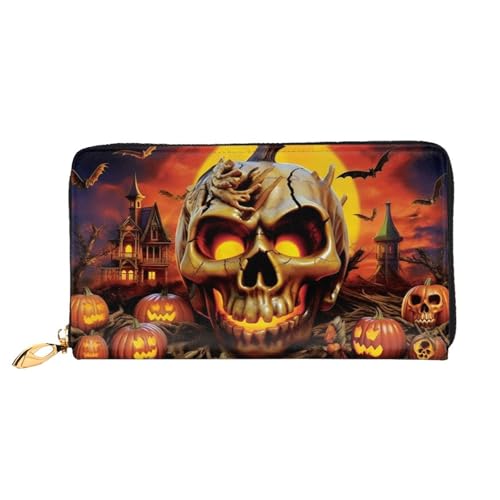 Bryptxztxt Halloween Schädel Damen Lange Geldbörse - Große Kapazität PU Leder Geldbörse mit Kartenhalter Etui Kredit Münzen Geldbörsen & Reißverschluss Clutch Geldbörsen für Damen & Mädchen, Größe 3D, von Bryptxztxt