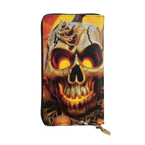 Bryptxztxt Halloween Schädel Damen Lange Geldbörse - Große Kapazität PU Leder Geldbörse mit Kartenhalter Etui Kredit Münzen Geldbörsen & Reißverschluss Clutch Geldbörsen für Damen & Mädchen, Größe 3D, von Bryptxztxt