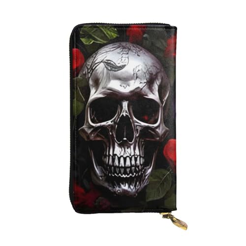 Bryptxztxt Halloween Schädel Damen Lange Geldbörse - Große Kapazität PU Leder Geldbörse mit Kartenhalter Etui Kredit Münzen Geldbörsen & Reißverschluss Clutch Geldbörsen für Damen & Mädchen, Größe 3D, von Bryptxztxt