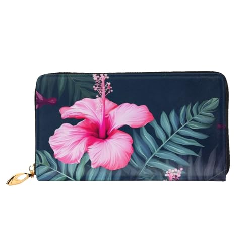 Bryptxztxt Hawaii Pink Flower Damen Lange Geldbörse - Große Kapazität PU Leder Geldbörse mit Kartenhalter Etui Kredit Münzen Geldbörsen & Reißverschluss Clutch Geldbörsen für Damen & Mädchen, Größe von Bryptxztxt
